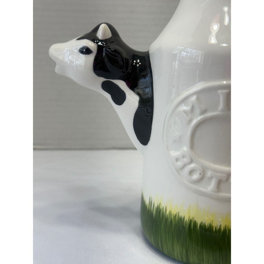 Vintage Ceramic Cow Creamer Milk Bottle and Bandana Cow Jar with Cowboy Hat Lid